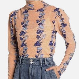 NWT Free People Floral blouse- Peach and Blue.